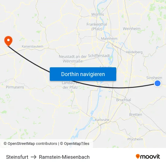 Steinsfurt to Ramstein-Miesenbach map