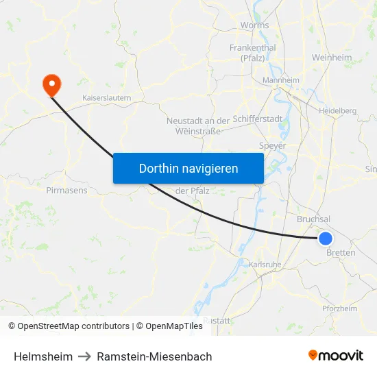 Helmsheim to Ramstein-Miesenbach map