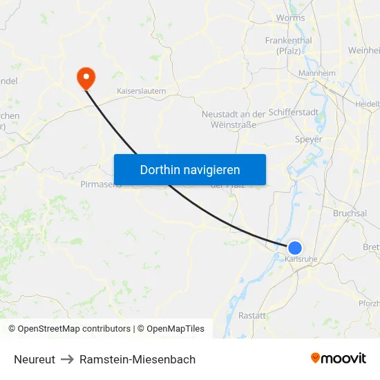 Neureut to Ramstein-Miesenbach map
