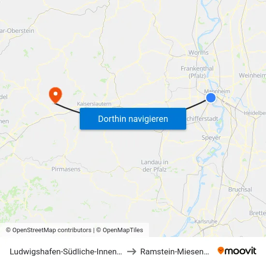 Ludwigshafen-Südliche-Innenstadt to Ramstein-Miesenbach map