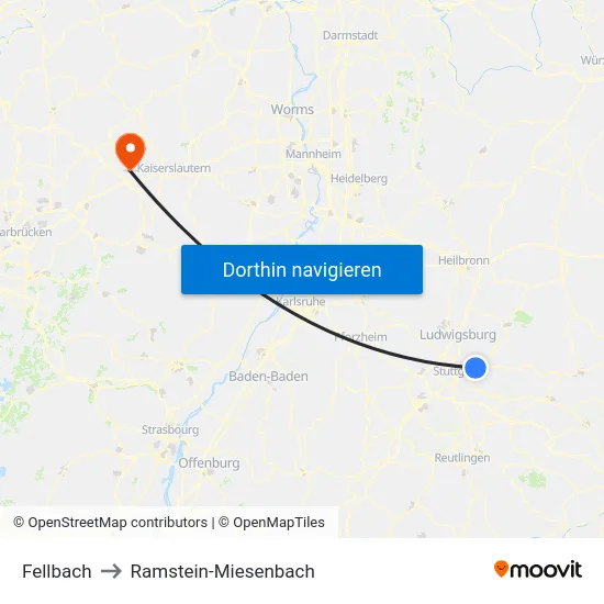 Fellbach to Ramstein-Miesenbach map