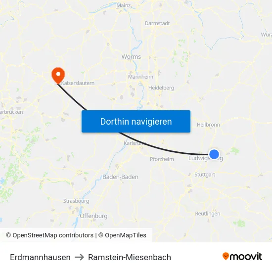 Erdmannhausen to Ramstein-Miesenbach map