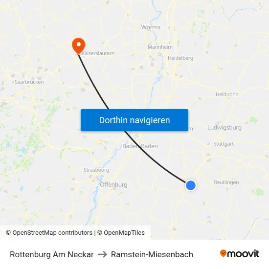 Rottenburg Am Neckar to Ramstein-Miesenbach map