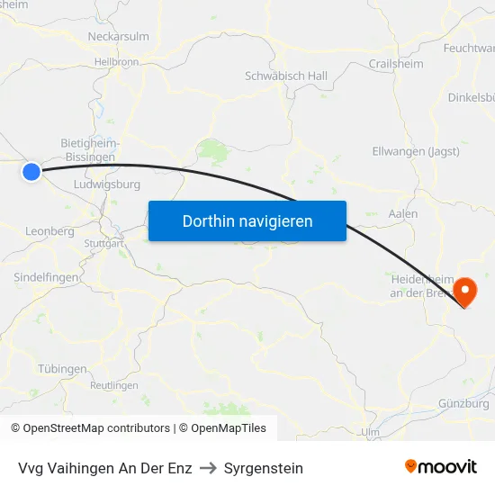 Vvg Vaihingen An Der Enz to Syrgenstein map
