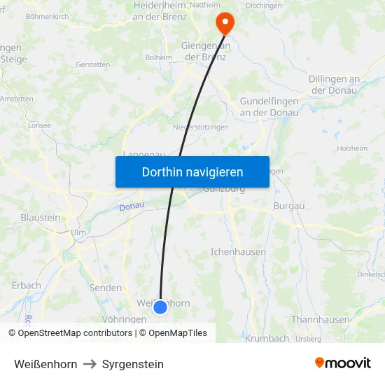 Weißenhorn to Syrgenstein map