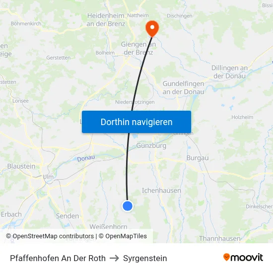 Pfaffenhofen An Der Roth to Syrgenstein map