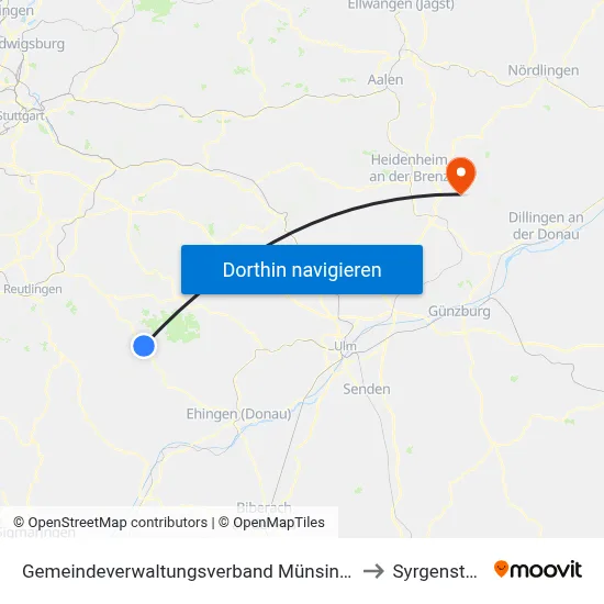 Gemeindeverwaltungsverband Münsingen to Syrgenstein map