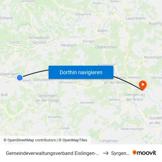 Gemeindeverwaltungsverband Eislingen-Ottenbach-Salach to Syrgenstein map