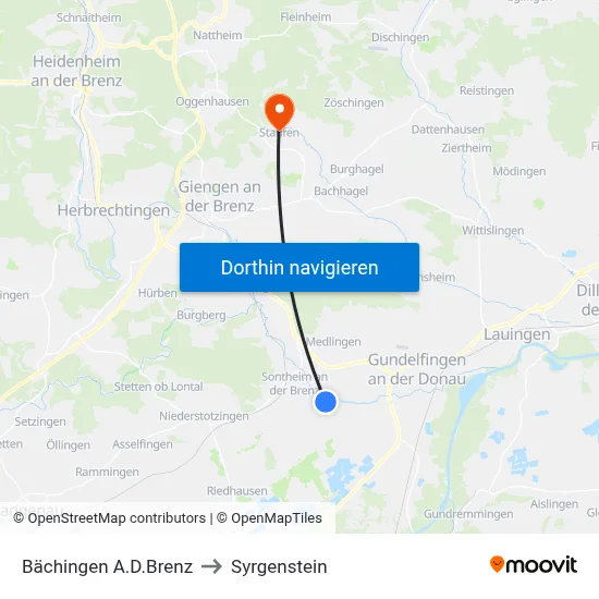 Bächingen A.D.Brenz to Syrgenstein map