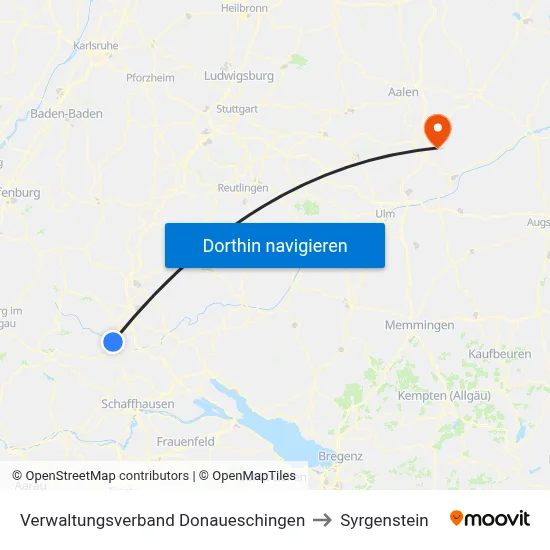 Verwaltungsverband Donaueschingen to Syrgenstein map