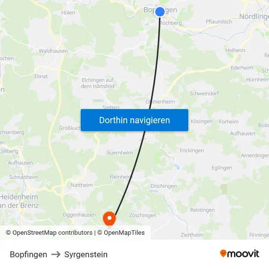 Bopfingen to Syrgenstein map