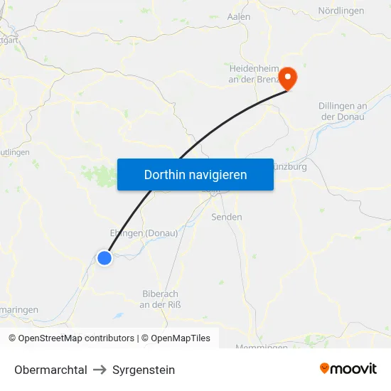 Obermarchtal to Syrgenstein map