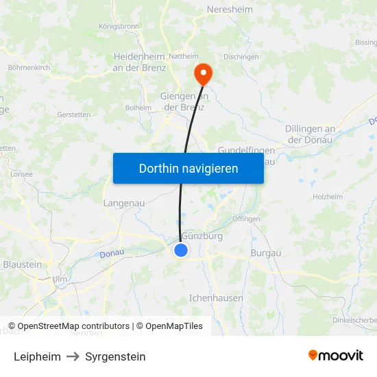 Leipheim to Syrgenstein map
