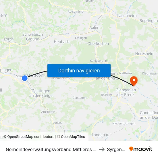 Gemeindeverwaltungsverband Mittleres Fils-Lautertal to Syrgenstein map
