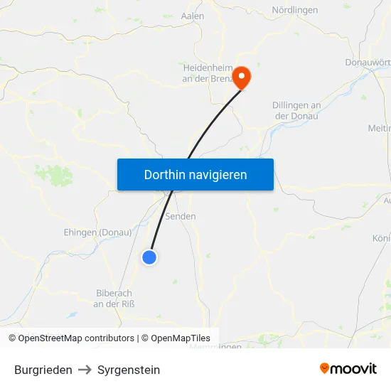 Burgrieden to Syrgenstein map
