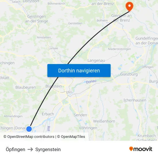 Öpfingen to Syrgenstein map