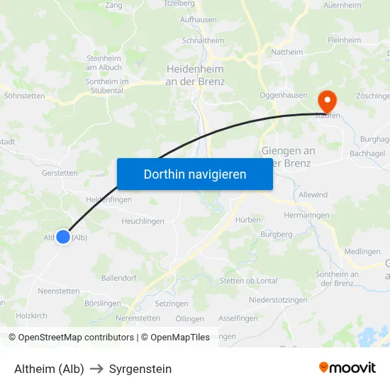 Altheim (Alb) to Syrgenstein map