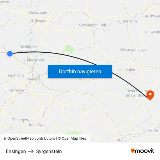 Ensingen to Syrgenstein map