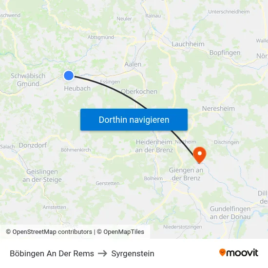 Böbingen An Der Rems to Syrgenstein map