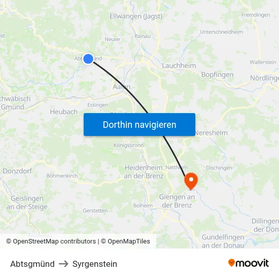 Abtsgmünd to Syrgenstein map