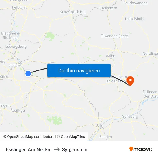 Esslingen Am Neckar to Syrgenstein map