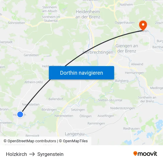 Holzkirch to Syrgenstein map