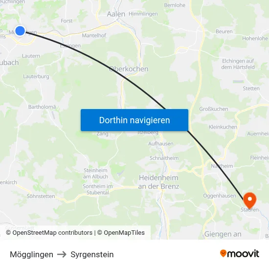 Mögglingen to Syrgenstein map