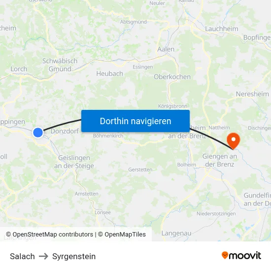 Salach to Syrgenstein map