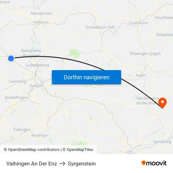 Vaihingen An Der Enz to Syrgenstein map