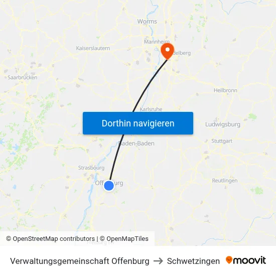 Verwaltungsgemeinschaft Offenburg to Schwetzingen map