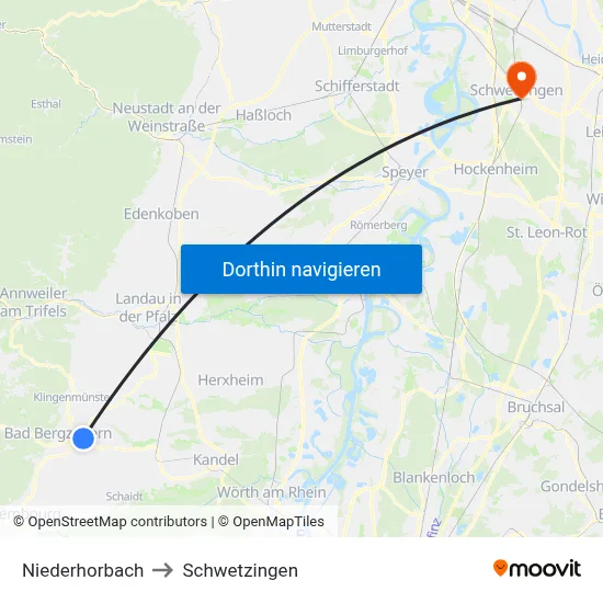 Niederhorbach to Schwetzingen map
