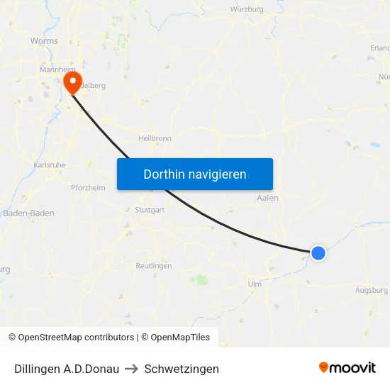 Dillingen A.D.Donau to Schwetzingen map