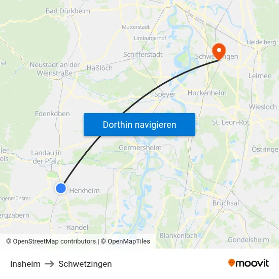 Insheim to Schwetzingen map