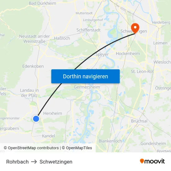 Rohrbach to Schwetzingen map