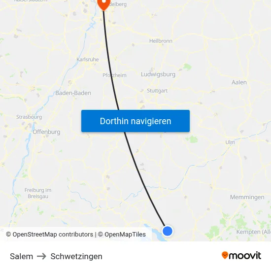 Salem to Schwetzingen map