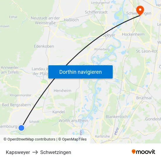Kapsweyer to Schwetzingen map