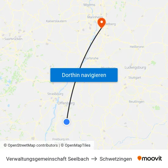Verwaltungsgemeinschaft Seelbach to Schwetzingen map
