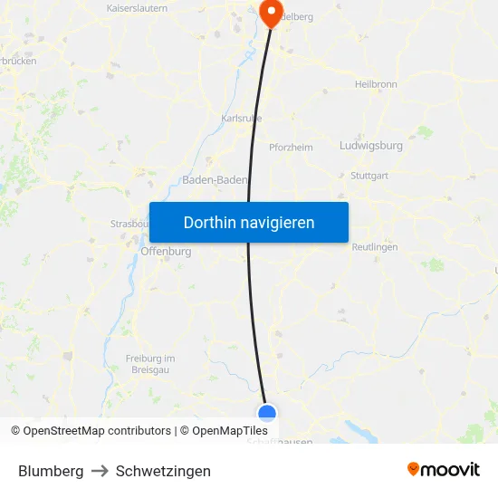 Blumberg to Schwetzingen map