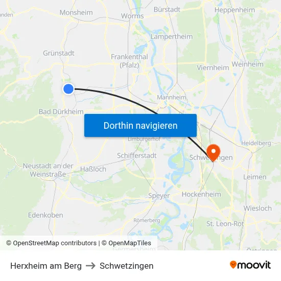 Herxheim am Berg to Schwetzingen map