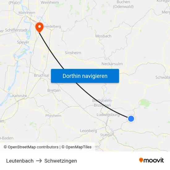 Leutenbach to Schwetzingen map