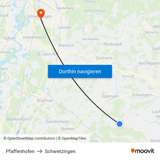 Pfaffenhofen to Schwetzingen map