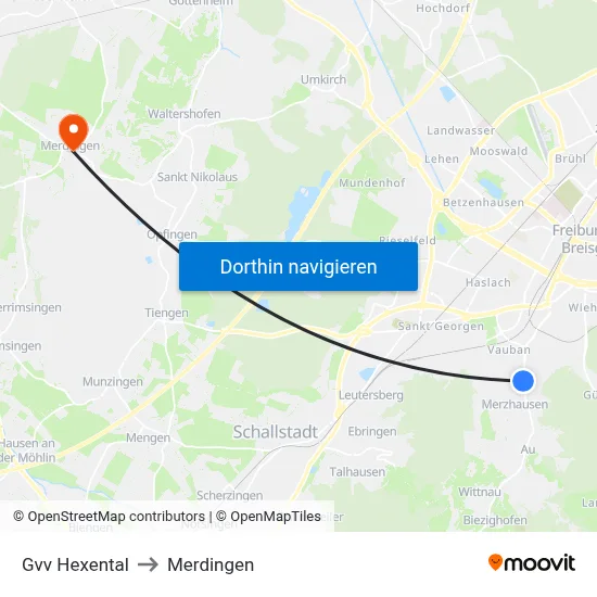 Gvv Hexental to Merdingen map