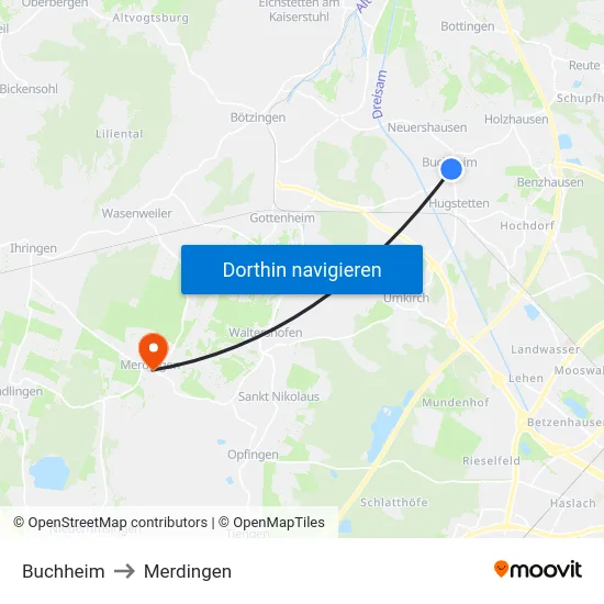 Buchheim to Merdingen map