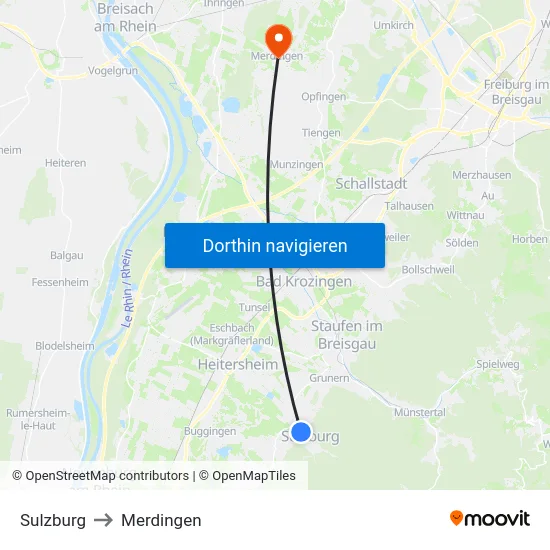 Sulzburg to Merdingen map