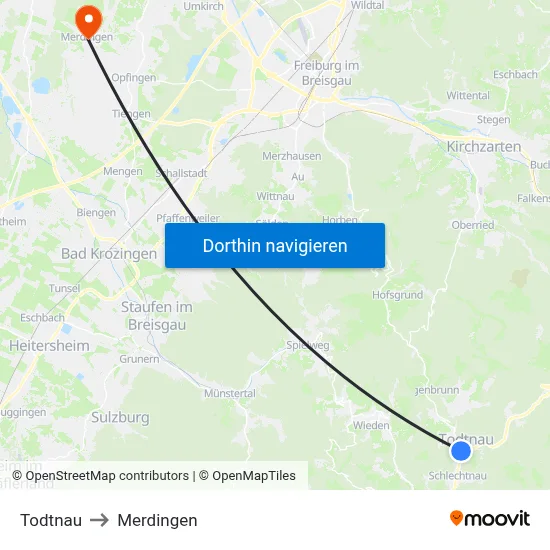 Todtnau to Merdingen map