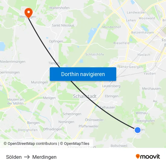 Sölden to Merdingen map