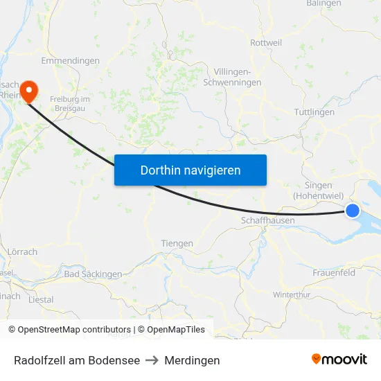Radolfzell am Bodensee to Merdingen map