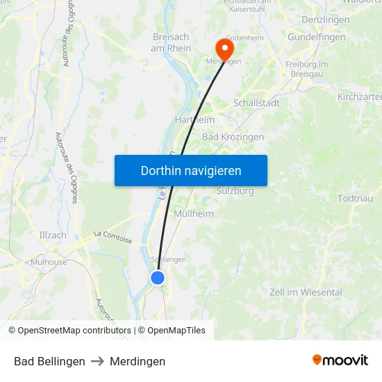 Bad Bellingen to Merdingen map