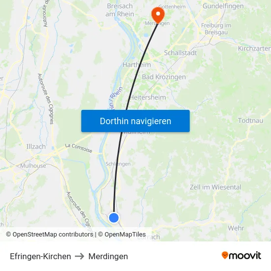 Efringen-Kirchen to Merdingen map