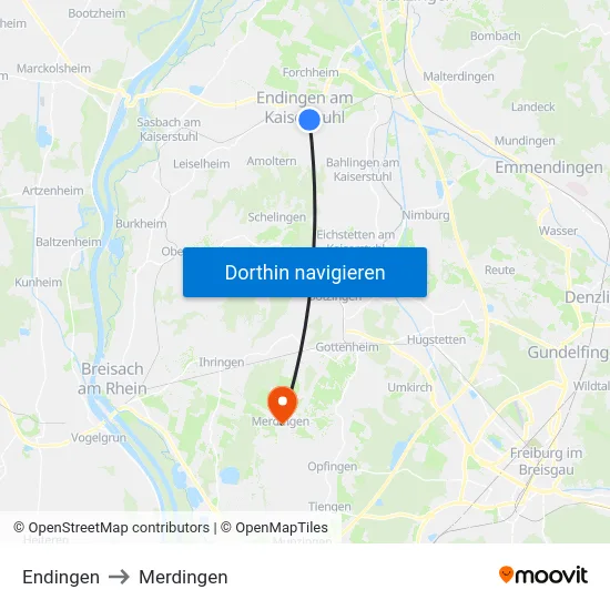 Endingen to Merdingen map